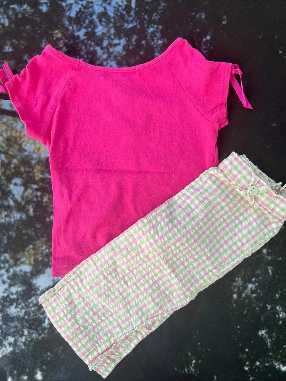 VTG Y2K Gymboree Girls Size 4 2pc Pink Top & Plaid Seersucker Pants Set Lollipop